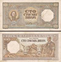 *100 srbských dinárov Srbsko 1943, P33 F/VF - Kliknutím na obrázok zatvorte -